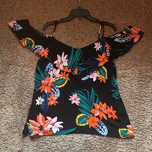 Old Navy Black Off-Shoulder Top with Bright Floral Print